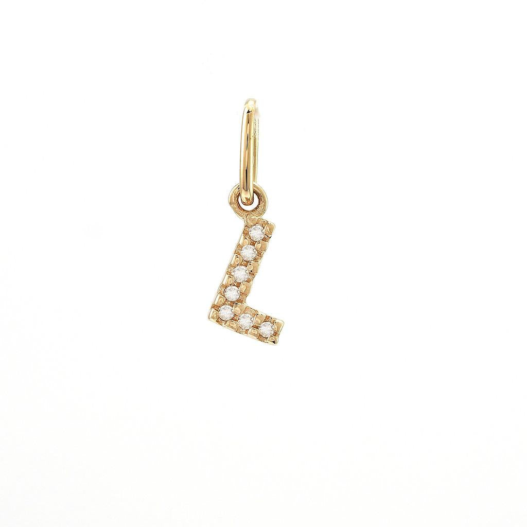 14K Real Solid Gold Natural Diamond Initial “L” Pendant Letter L Charm 12mm