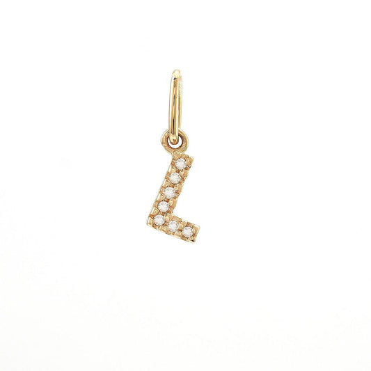 14K Real Solid Gold Natural Diamond Initial “L” Pendant Letter L Charm 12mm