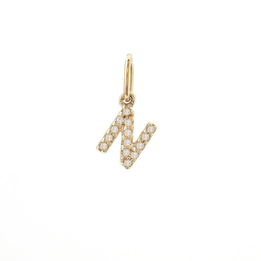 14K Real Solid Gold Natural Diamond Initial “N” Pendant Letter N Charm 12mm