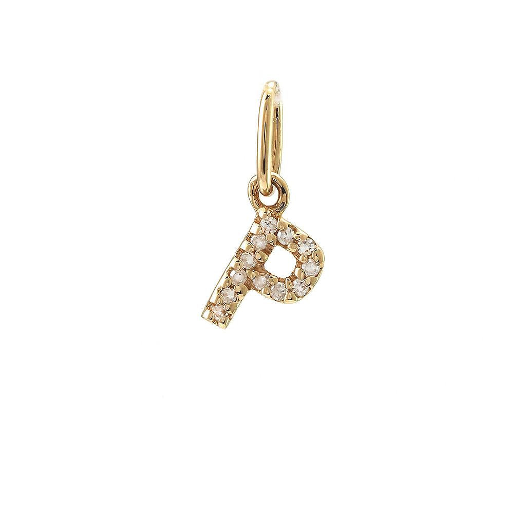 14K Real Solid Gold Natural Diamond Initial “P” Pendant Letter P Charm 12mm