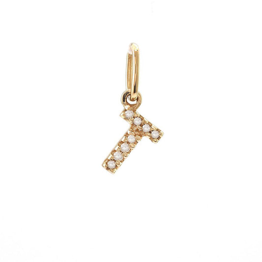 14K Real Solid Gold Natural Diamond Initial “T” Pendant Letter T Charm 12mm