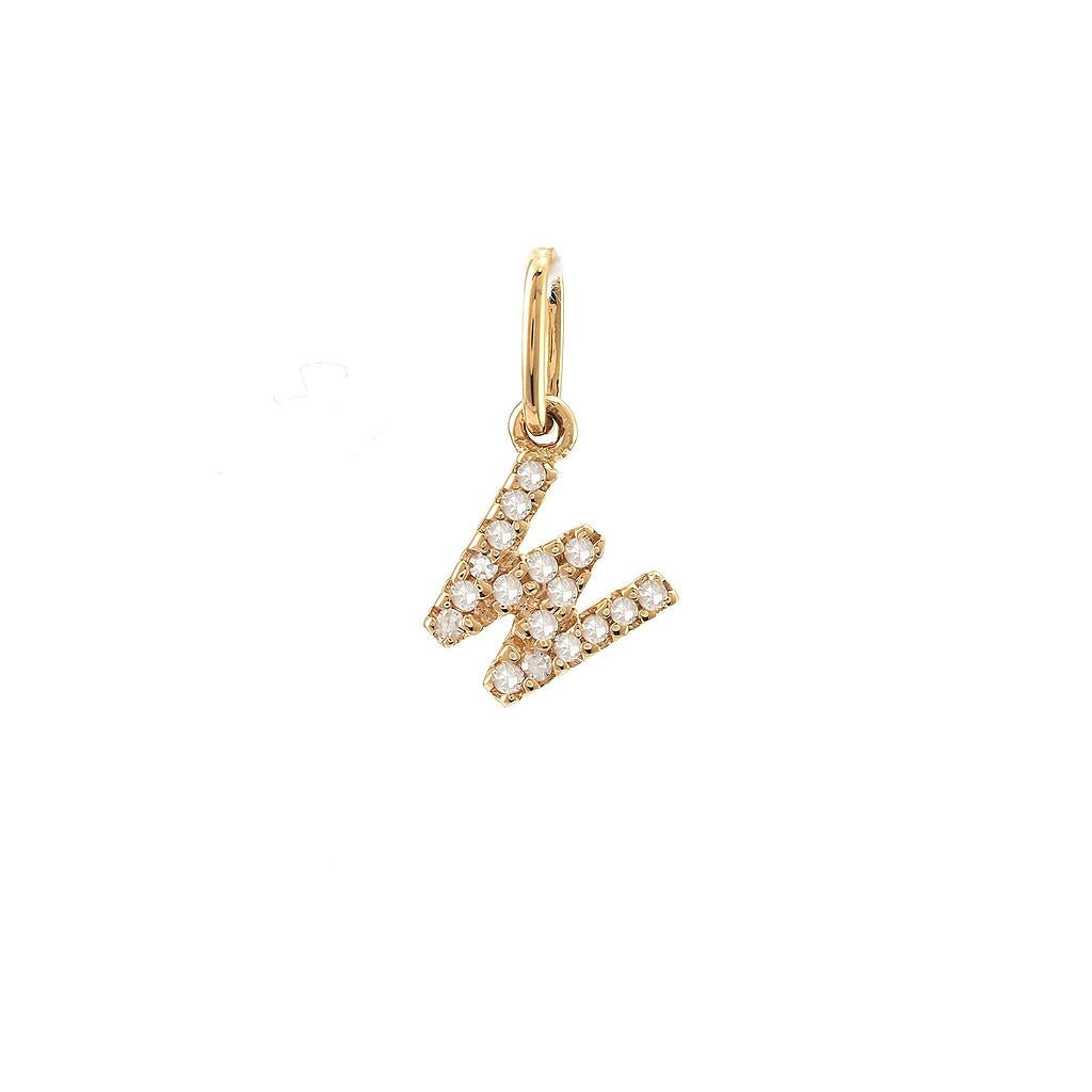 14K Real Solid Gold Natural Diamond Initial “W” Pendant Letter W Charm 12mm