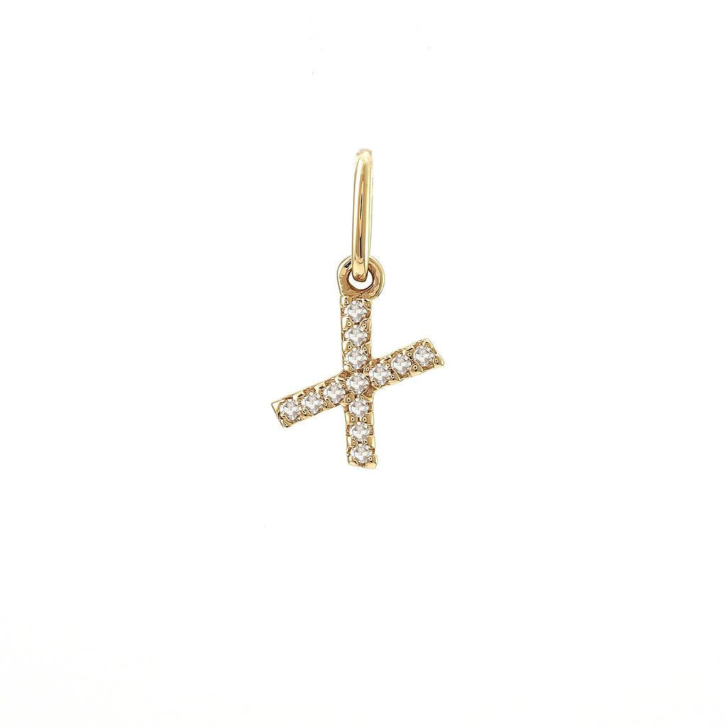 14K Real Solid Gold Natural Diamond Initial “X” Pendant Letter X Charm 12mm