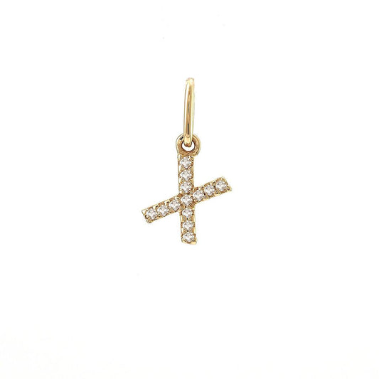 14K Real Solid Gold Natural Diamond Initial “X” Pendant Letter X Charm 12mm