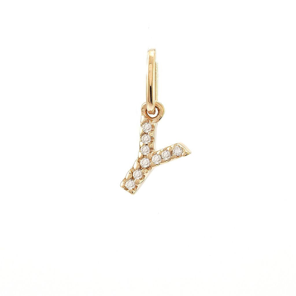 14K Real Solid Gold Natural Diamond Initial “Y” Pendant Letter Y Charm 12mm
