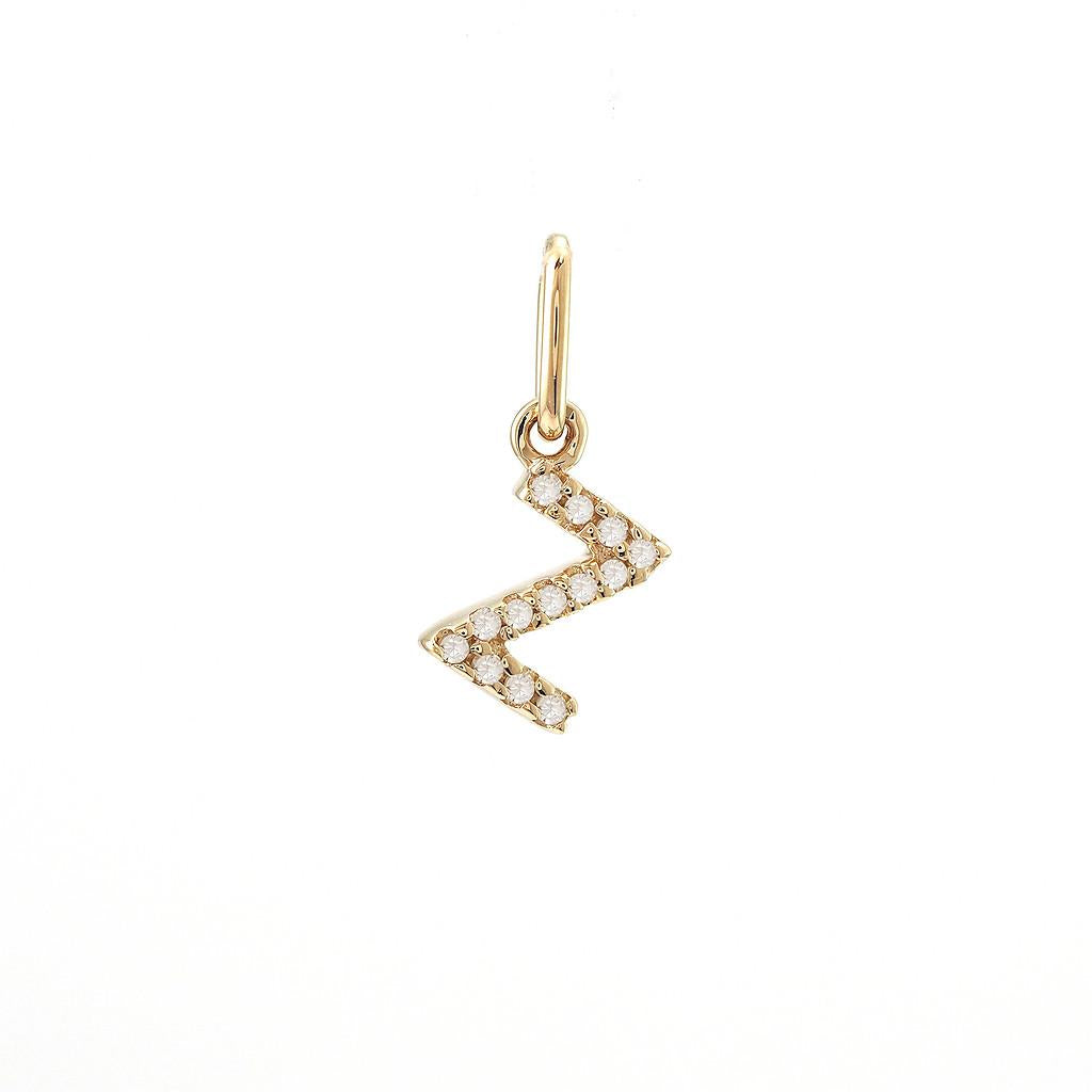 14K Real Solid Gold Natural Diamond Initial “Z” Pendant Letter Z Charm 12mm