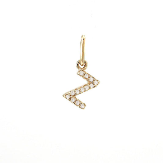 14K Real Solid Gold Natural Diamond Initial “Z” Pendant Letter Z Charm 12mm