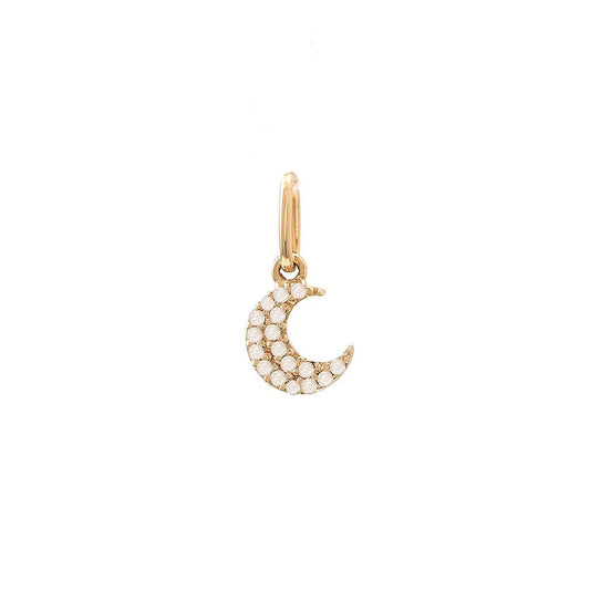14K Real Yellow Gold Permanent Single Micro Pave Diamond Moon Pendant 5X12mm