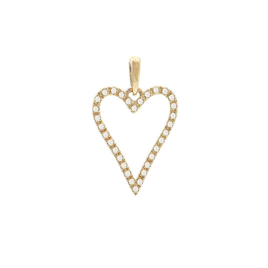 14K Real Yellow Gold Heart Single Prong Diamond Pendant