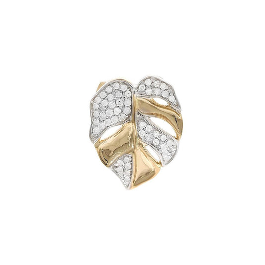 14K Real Yellow Leaf Single Pave Diamond Pendant
