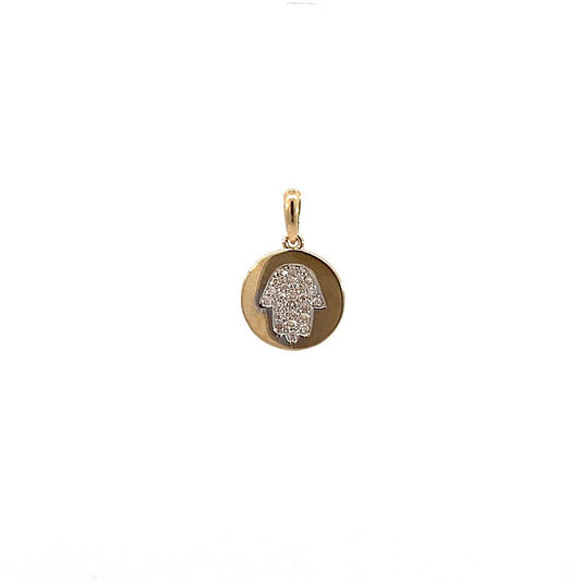 14K Real Yellow Single Pave Diamond Pendant 10mm
