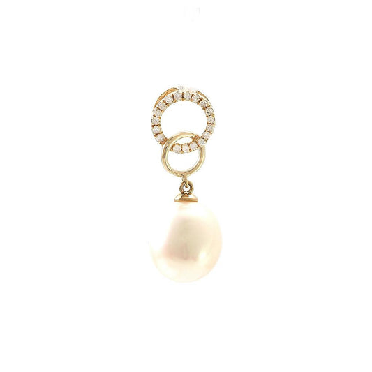 14K Real Yellow Pearl And Diamond Pendant 7X21mm