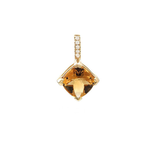 14K Real Yellow Gold Cushion Prong Citrine Pendant 7 Mm