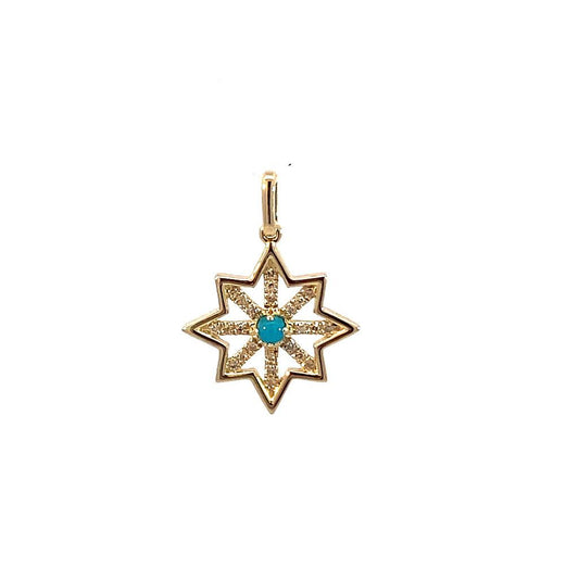 14K Real Yellow Star Turquoise Pendant 16mm