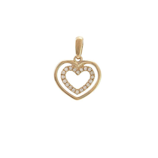 14K Real Yellow Single Micro Pave Diamond Heart Pendant 11X15mm