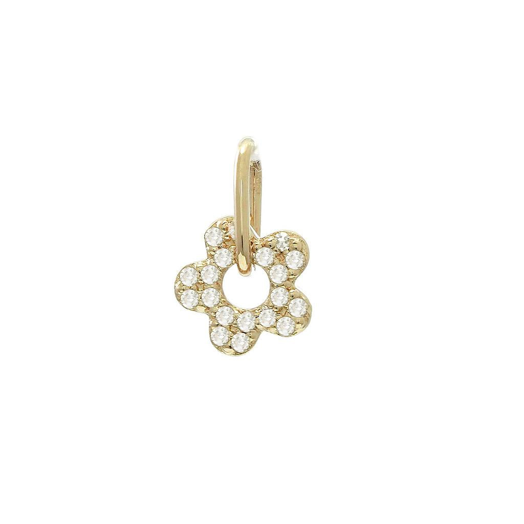 14K Real  Yellow Gold Single Micro Pave Diamond Pendant 6mm
