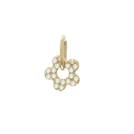 14K Real  Yellow Gold Single Micro Pave Diamond Pendant 6mm