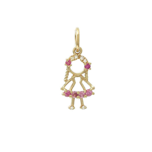 14K Real Yellow Gold Round Prong Pink Sapphire Pendant 8x12mm