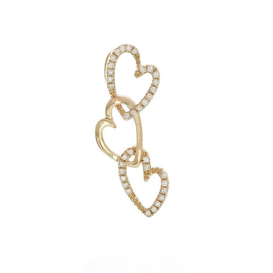 14K Real Yellow Gold Single Micro Pave Diamond Triple Heart Pendant
