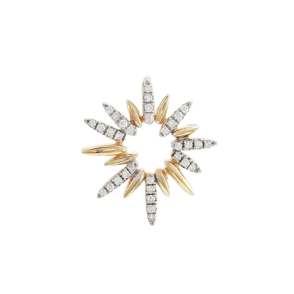 14K Real Yellow Gold Single Micro Pave Diamond Pendant 14mm