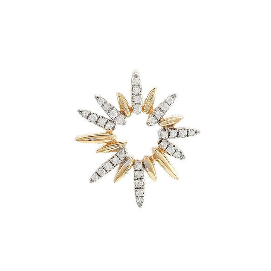 14K Real Yellow Gold Single Micro Pave Diamond Pendant 14mm