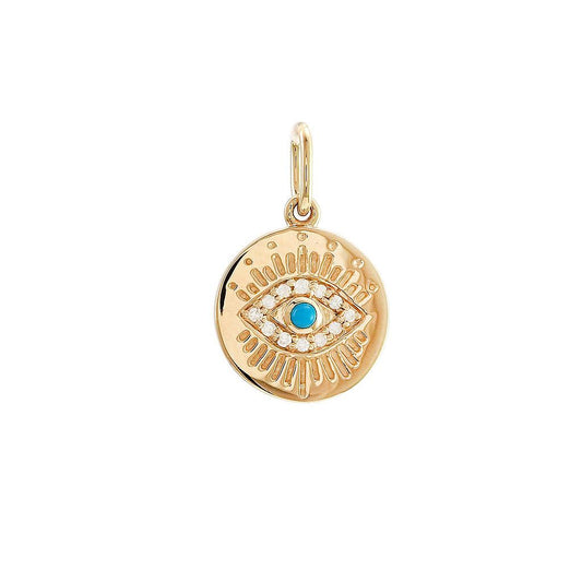 14K Real Yellow Gold Eye Bezel Turquoise Pendant