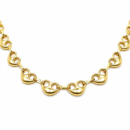 10K Yellow Gold Puffy Heart Mariner Link Necklace 16" – 6mm Wide 8.2g