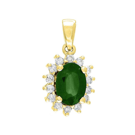 14K Real Yellow Gold Oval Prong Emerald Pendant 9X13mm