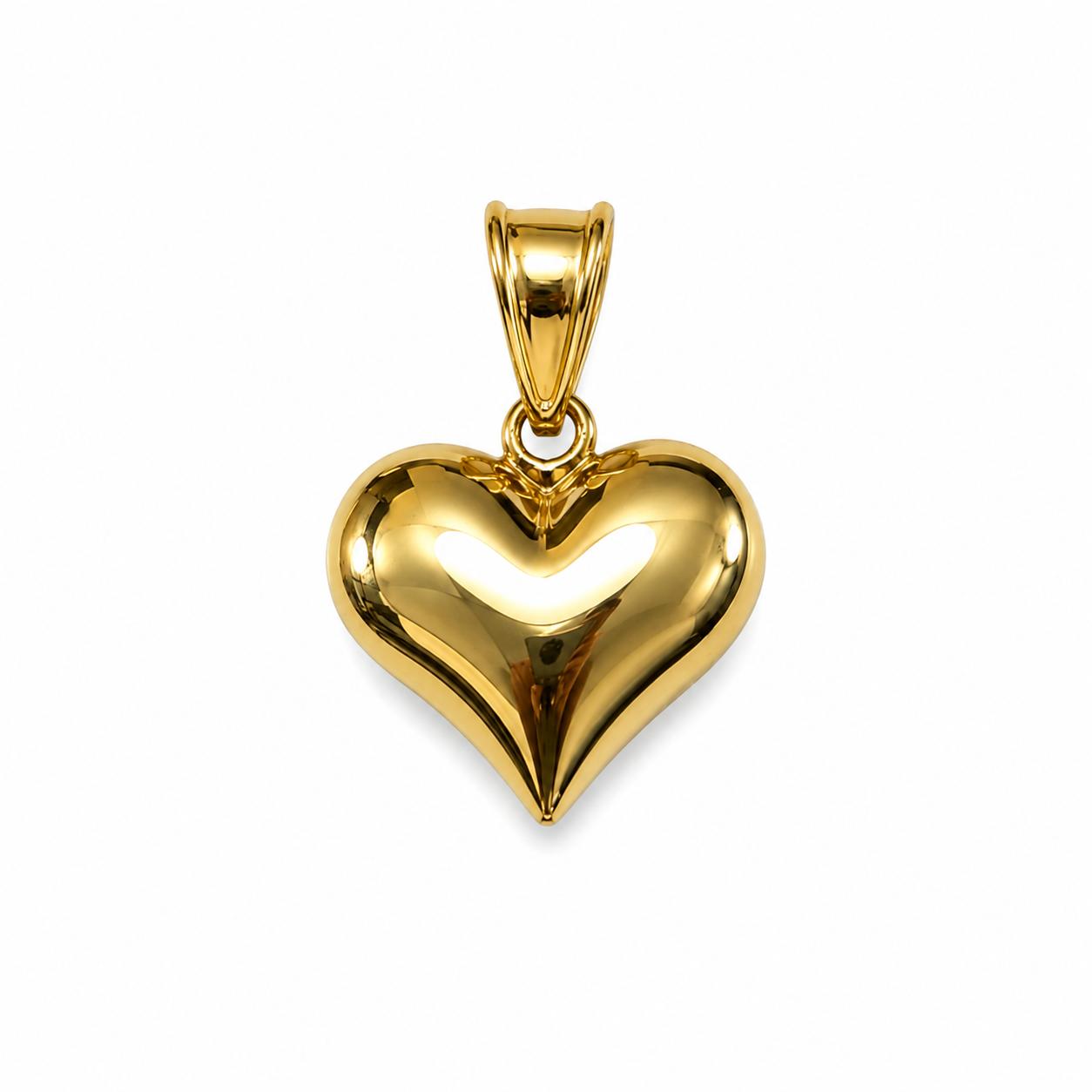 10K Real Yellow Gold Puffy Heart 2-Sided Pendant Size 1.5″