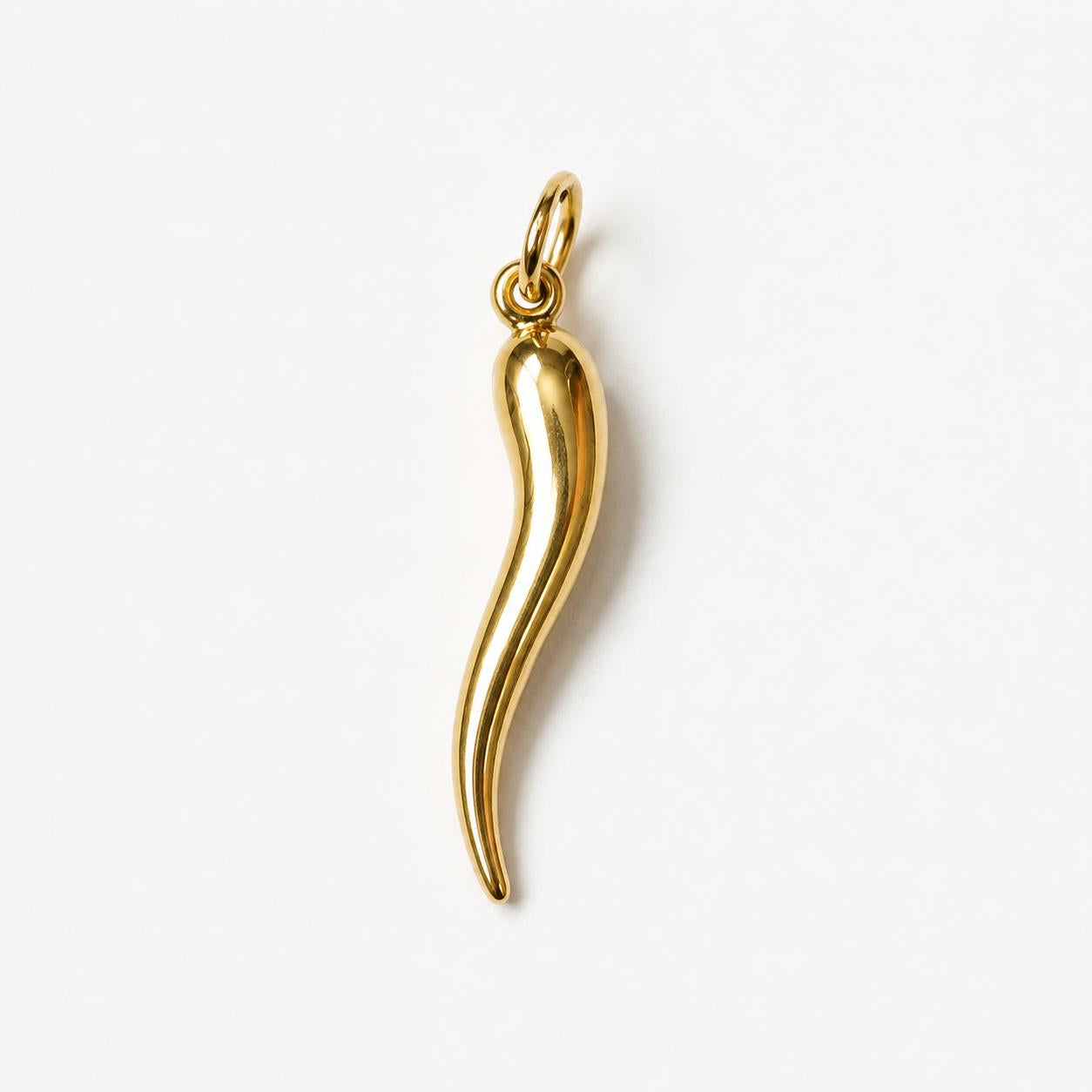 10K Real Yellow Gold Italian Horn Chili Pepper Charm 2″