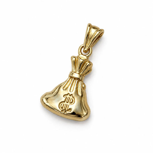14K Real Yellow Gold Money Bag Pendant .75"