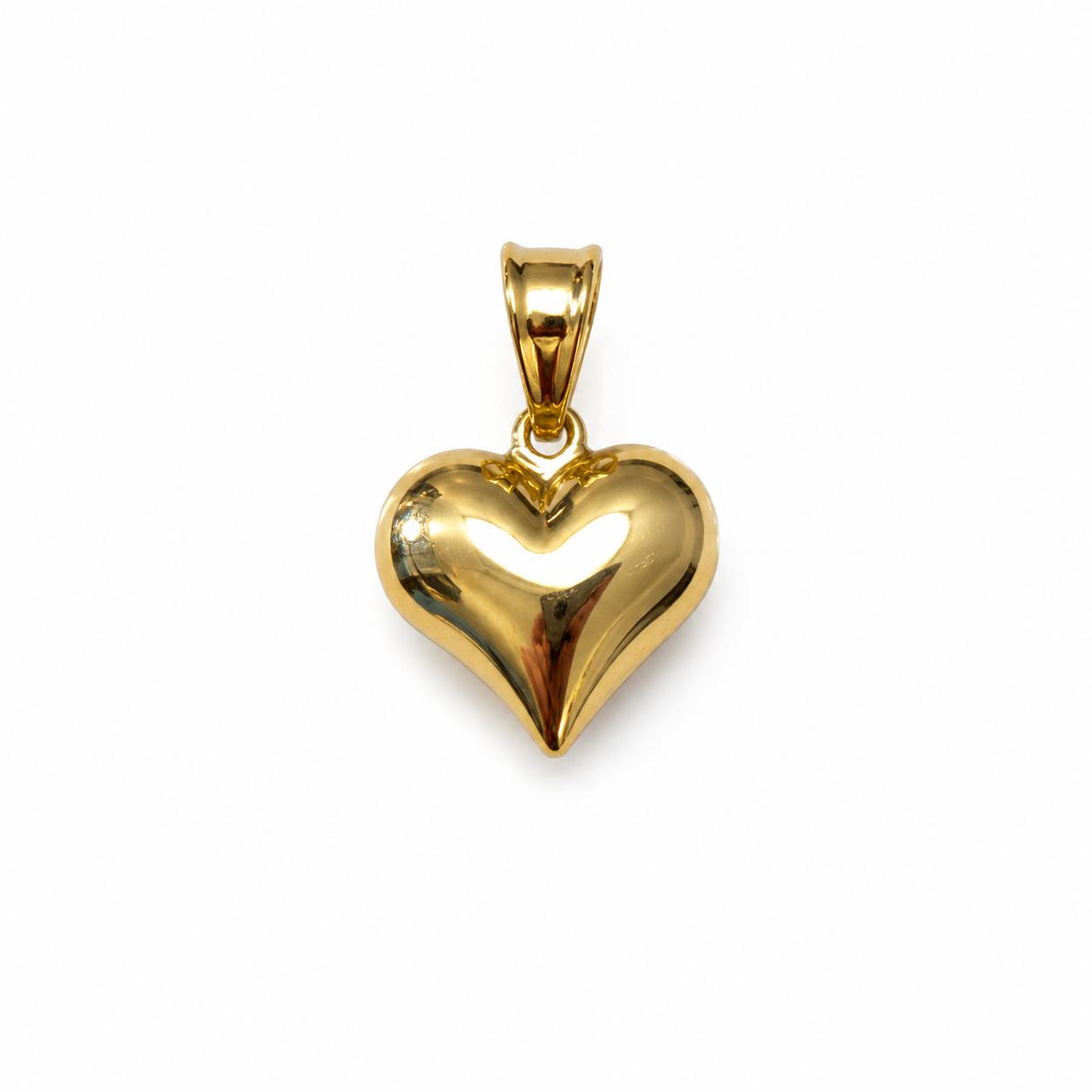 10K Real Yellow Gold Puffy Heart 2-Sided Pendant 1.25″