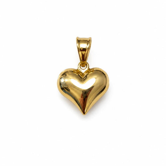 10K Real Yellow Gold Puffy Heart 2-Sided Pendant 1.25″