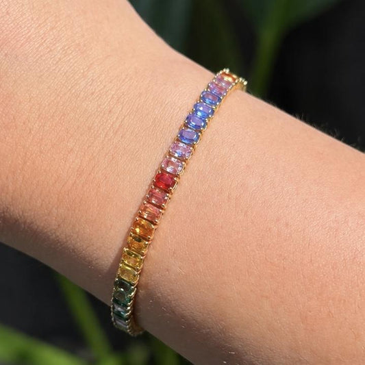 14K Real Solid Gold 16.6CTW Natural Sapphire Rainbow Bracelet 7.25"