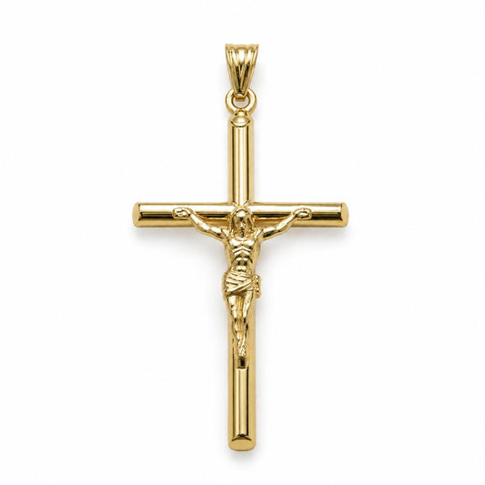 10K Real Yellow Gold Cross Jesus Christ Pendant 2.25"