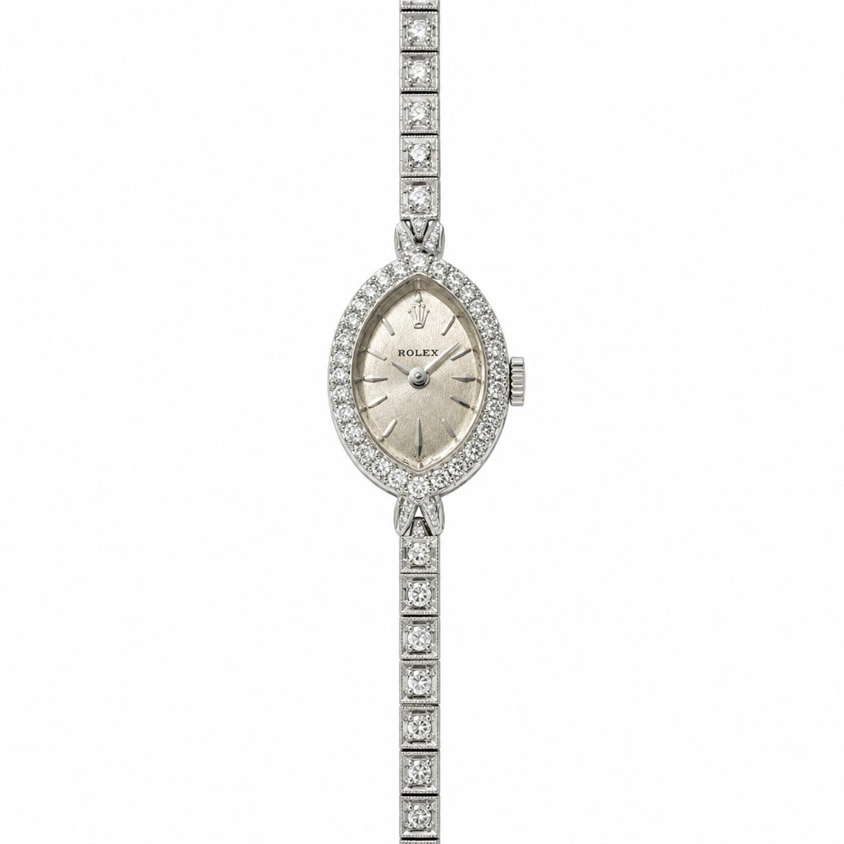 Vintage Rolex Ladies  14K Gold Natural Diamond Cocktail Watch 6.5"