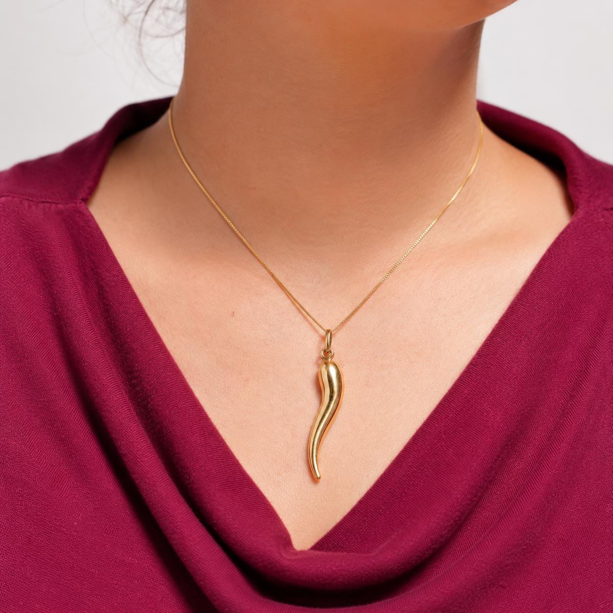10K Real Yellow Gold Italian Horn Chili Pepper Charm 2″