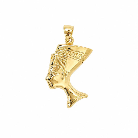 10K Yellow Gold Nefertiti Queen Charm Pendant – Egyptian Nubian Queen 24x16mm