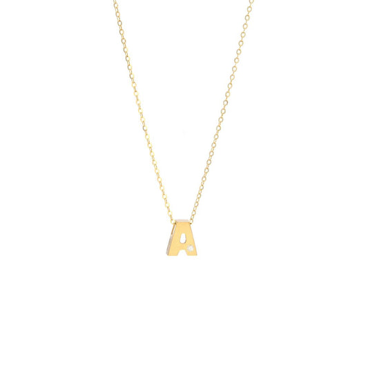 14k Yellow Gold Diamond A Initial Letter Minimalist  Necklace 16"-18"