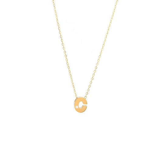 14K Yellow Gold Diamond C Initial Letter Minimalist  Necklace 16"-18"