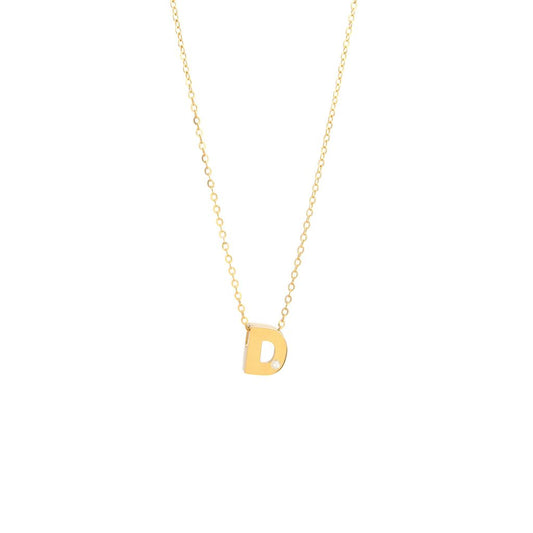 14K Yellow Gold Diamond D Initial Letter Minimalist  Necklace 16"-18"