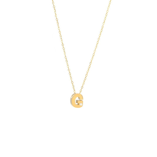 14K Yellow Gold Diamond G Initial Letter Minimalist  Necklace 16"-18"