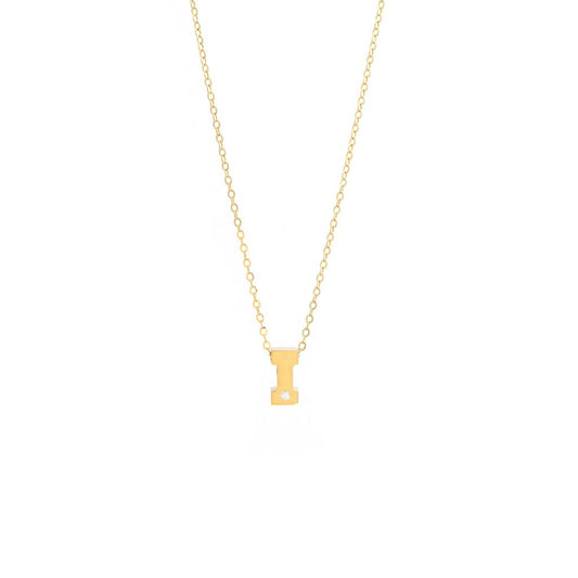 14K Yellow Gold Diamond I Initial Letter Minimalist  Necklace 16"-18"