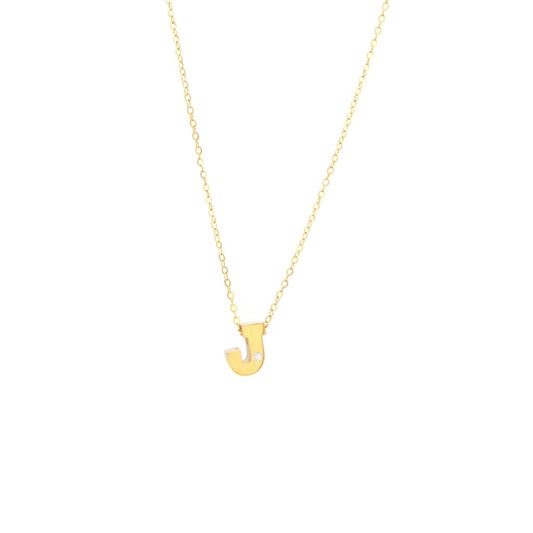 14K Yellow Gold Diamond J Initial Letter Minimalist  Necklace 16"-18"