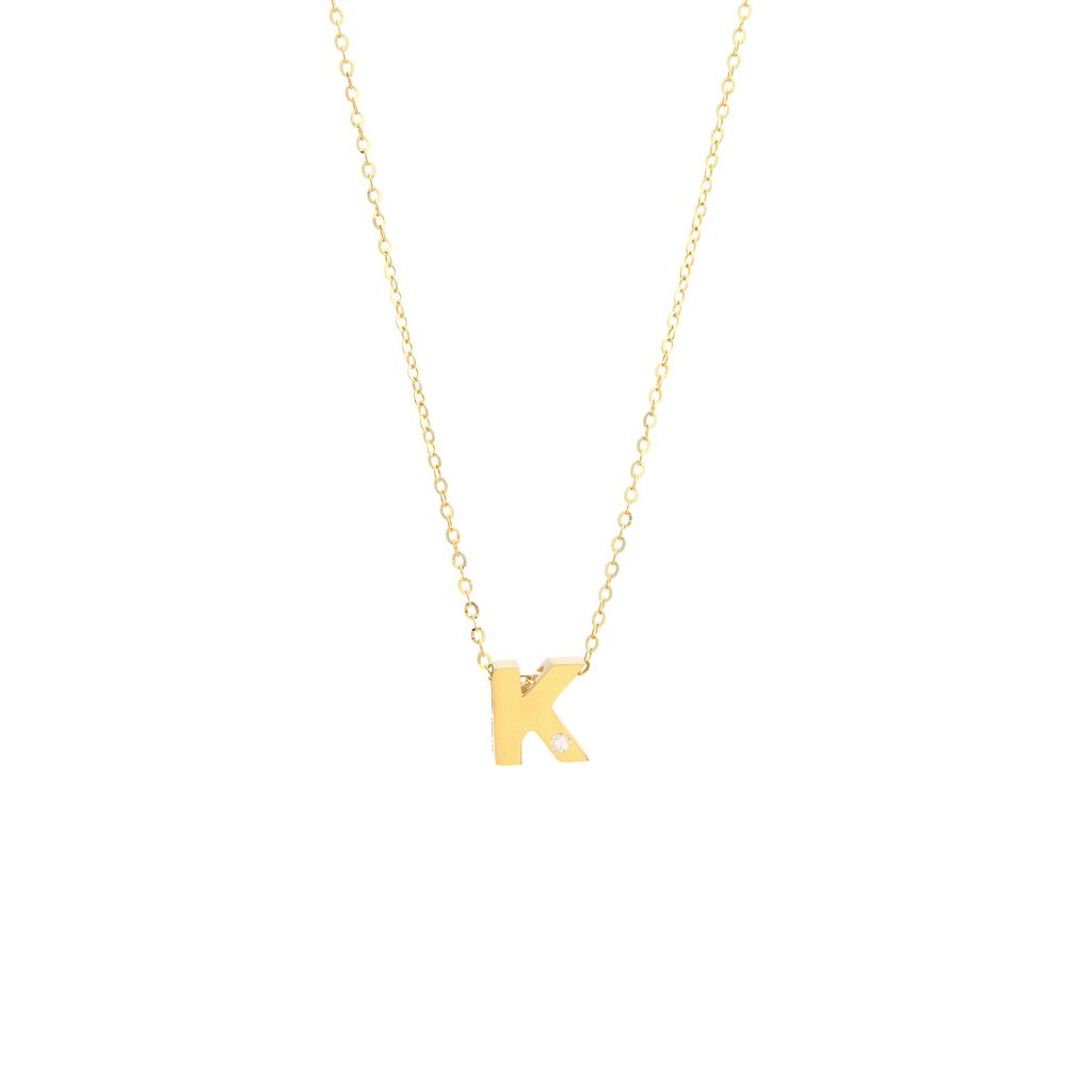 14K Yellow Gold Diamond K Initial Letter Minimalist  Necklace 16"-18"