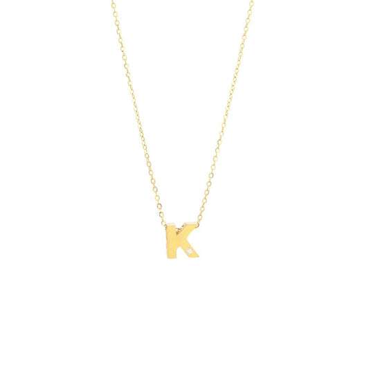 14K Yellow Gold Diamond K Initial Letter Minimalist  Necklace 16"-18"