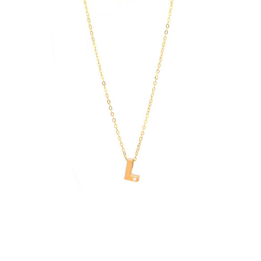 14K Yellow Gold Diamond L Initial Letter Minimalist  Necklace 16"-18"