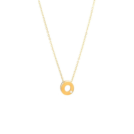 14K Yellow Gold Diamond O Initial Letter Minimalist  Necklace 16"-18"