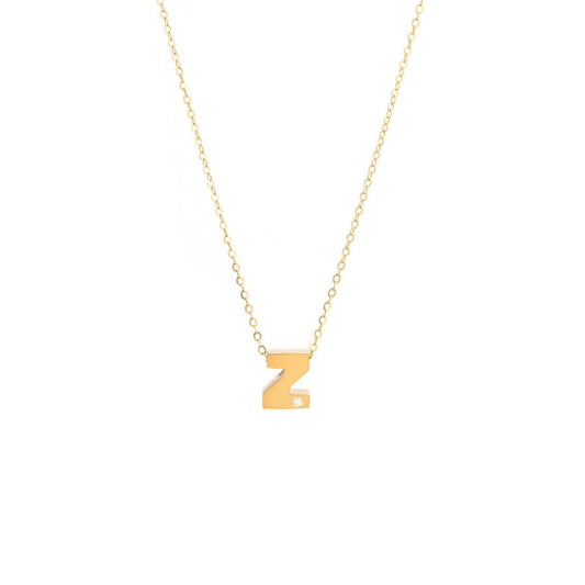 14K Yellow Gold Diamond Z Initial Letter Minimalist  Necklace 16"-18"