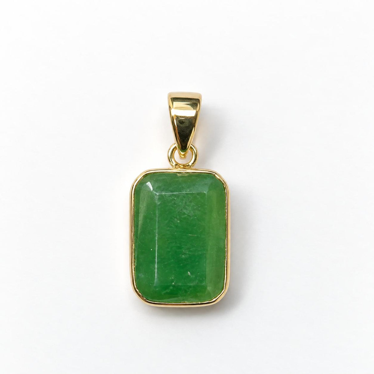 14K Real Solid Gold Rectangular Jade Pendant Charm Bezel Set 19x9mm